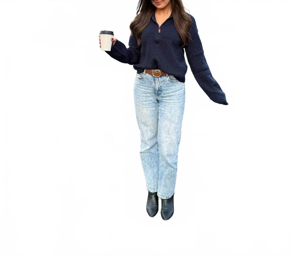 NEW TIC TOC ralphie cable knit half-zip sweater in navy